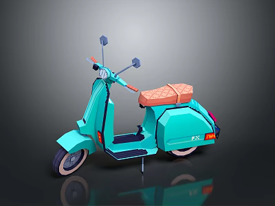 Cartoon Style Turquoise Scooter With Brown Seat Rearview Mirrors And Wheels 3d model