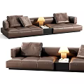 Modern Brown Leather Sectional Sofa With Table Lamp And Side Table 3d model