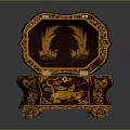 Ornate Octagonal Decorative Box With Gold Dark Color Intricate Carvings And Open Lid