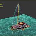 Sleek Black Sailboat With Large Blue Sail Navigating On Turquoise Water Surface