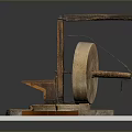 Traditional Stone Mill With Wooden Components And Stone Grinding Disc On Square Base