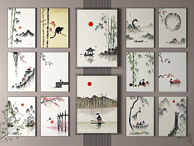 New Chinese Ink Hanging Painting Chinese Landscape Art Hanging Painting Study Decorative Painting Living Room Hanging Painting Bedside Hanging Painting model