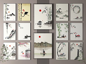 New Chinese Ink Hanging Painting Chinese Landscape Art Hanging Painting Study Decorative Painting Living Room Hanging Painting Bedside Hanging Painting 3d model