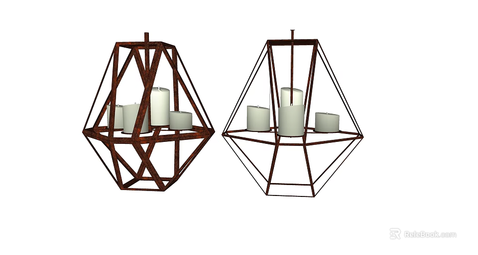 Geometric Metal Frame Chandeliers With Candle Shaped Bulbs In Dark And Light Styles 3d model 