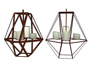 Geometric Metal Frame Chandeliers With Candle Shaped Bulbs In Dark And Light Styles 3d model