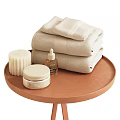 Elegant Laundry Essentials Display With Soft Stacked Towels Soap Bars And Marble Base Storage Stands