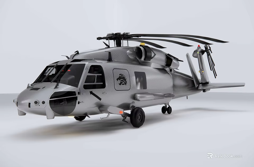 Silver Helicopter With Dual Rotors Fuselage Windows And Landing Gear On Ground 3d model 