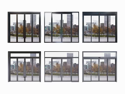 Modern Glass Framed Sliding Doors With City View Reflections And Designs 3d model