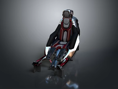 Single Chair With Futuristic Design Red White Stripes Black Backrest Metallic Base 3d model