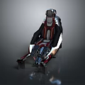 Single Chair With Futuristic Design Red White Stripes Black Backrest Metallic Base