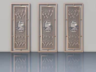 Modern Casement Doors With Light Frame And Decorative Glass Panels 3d model