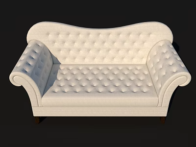 Elegant White Tufted Sofa With Rolled Arms And Wooden Legs Design 3d model