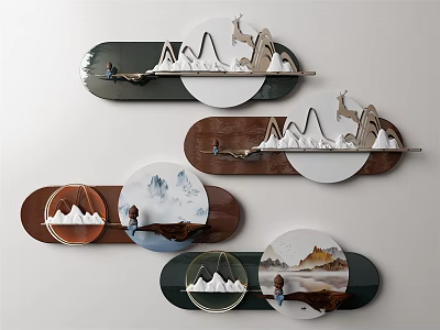 Modern Wall Decor With Mountain Silhouette Circular Design Brown Black Copper 3d model