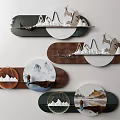 Modern Wall Decor With Mountain Silhouette Circular Design Brown Black Copper