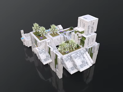 Modern Geometric Building Design With Stacked White Cubes And Greenery Terraces 3d model