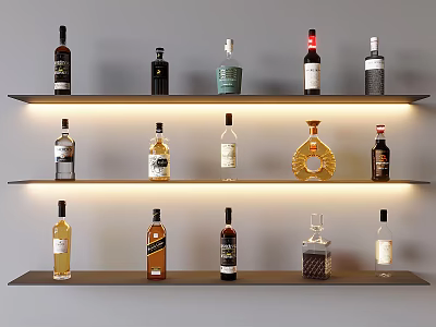 Modern Black Three Tier Shelf With LED Lights For Wine Bottles Home Bar Storage Decor 3d model