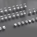Multiple White Toilet Models Neatly Arranged On Gray Background 3d model
