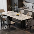 Elegant Modern Dining Table Set With Marble Top And Six Comfortable Chairs