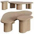 Modern Wooden Desk With Unique Irregular Curved Top And Cylindrical Light Wood Legs