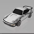 White Classic Sports Car With Streamlined Body Rear Spoiler And Reflective Surface