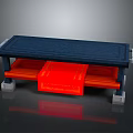 Modern Furniture Table With Blue Tabletop Red Drawers And Gray Legs