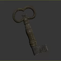 Antique Brass Key With Ornate Ring Handle And Carved Shaft On Dark Background