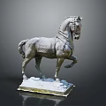 Ancient Bronze Horse Sculpture in Standing Pose with Detailed Saddle and Square Base