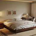 Cozy Bedroom Interior Design With Wooden Bed Framed Artworks And Desk Chair