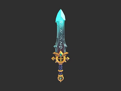 Enchanted Fantasy Sword With Blue Blade Ancient Runes And Golden Hilt Gemstone 3d model