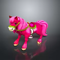 Pink Toy Pony With Green Bridle Saddle And Shiny Reflection On Black Background