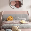White Nightstand with Three Drawers Doll Red Bow Table Lamp and Books in Pink Bedroom