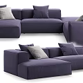 Modern Deep Purple Sectional Sofa With Comfortable Seats And Decorative Pillows 3d model