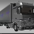 Modern Mercedes-Benz Silver Cargo Truck With Trailer And Blue Graphic Design