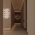 Elegant Hotel Corridor With Warm Lighting Directional Signs And Circular Wall Decor