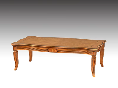 Elegant Classic Wooden Coffee Table with Intricate Carved Surface and Curved Legs 3d model