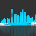 Guangzhou Urban Planning Skyline Silhouette With Iconic Buildings And Water Reflection