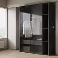 Modern Wardrobe Interior Design With Glass Doors Hanging Suits And Open Shelves