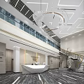 Elegant Modern Office Lobby Front Desk Reception With Chandelier Staircase And Marble Floor