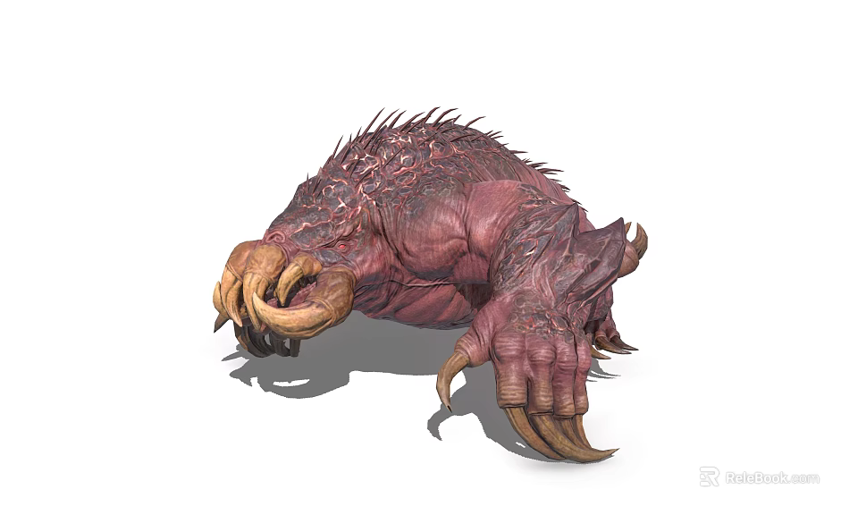 Fierce Fantasy Monster Creature With Red Skin Spiky Back Curved Horns And Sharp Claws 3d model 