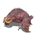 Fierce Fantasy Monster Creature With Red Skin Spiky Back Curved Horns And Sharp Claws