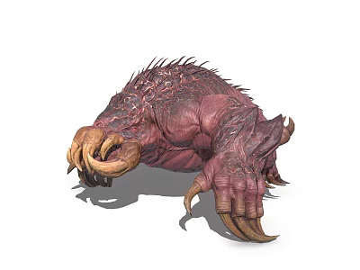 Fierce Fantasy Monster Creature With Red Skin Spiky Back Curved Horns And Sharp Claws 3d model