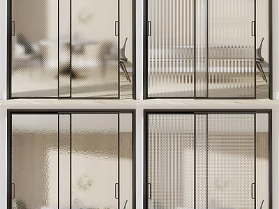 Modern Sliding Doors Featuring Various Glass Patterns And Black Frames Design 3d model