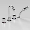 Modern Silver Chrome Faucet With Multiple Components And Handheld Sprayer 3d model