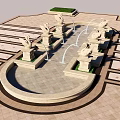 Elegant Fountain With Statues Flowing Water Stone Steps And Green Lawns