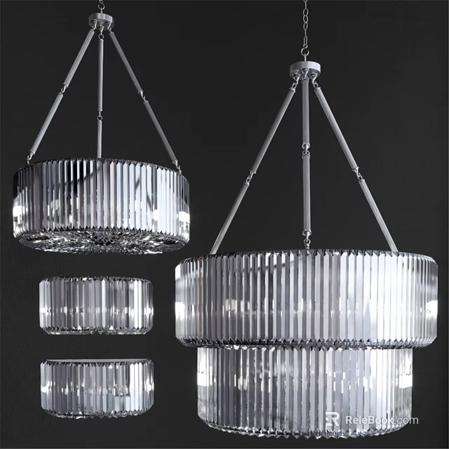Elegant Modern Ribbed Glass Chandelier Design For Home Interior Lighting Fixture 3d model 