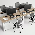 Modern Office Workstation Desk With Multiple Computer Monitors And Ergonomic Chairs 3d model