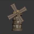 Traditional Windmill Building with Thatched Roof and Wooden Structure and Rotating Blades Design