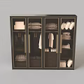 Dark Modern Wardrobe With Glass Doors Hanging Folded Clothes And Drawers