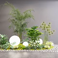 Lush Green Plants Arrangement With Palm Ferns Small Grasses Sphere Lights And Pebble Ground