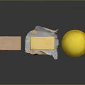 Brown Soap Bar Unwrapped Yellow Soap And Round Disk On Dark Background
